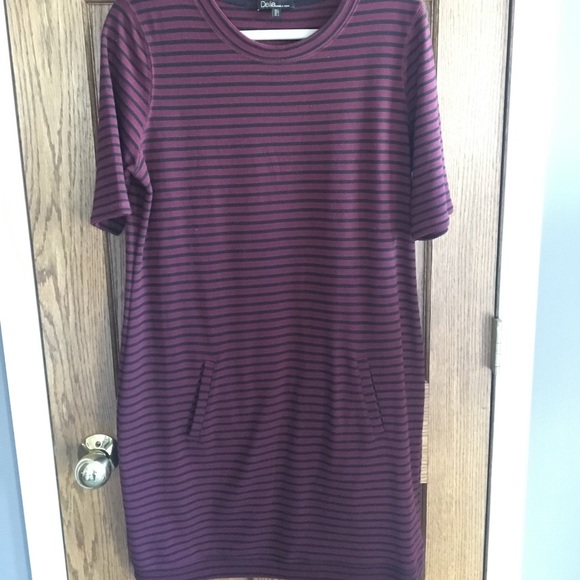 Striped Maroon/Navy Dress with Pockets - Picture 1 of 4